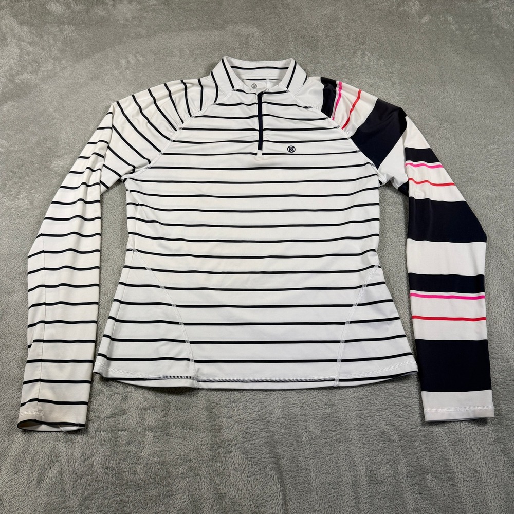 G/FORE Quarter Zip Pullover Women XL White Striped Long Sleeve Golf Athletic